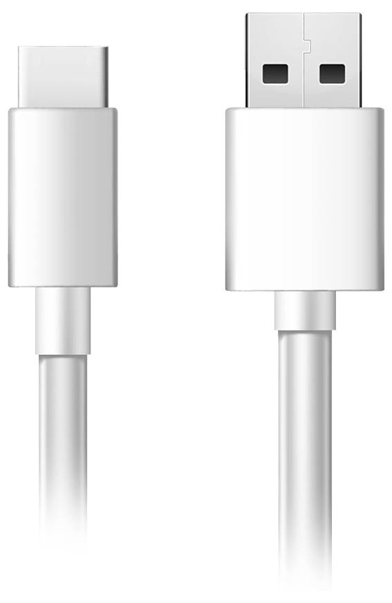 Connecteurs USB-A et USB-C sur un câble de charge, représentés côte à côte.