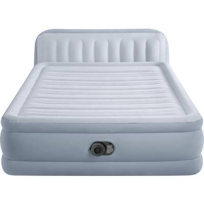 Lit gonflable avec pompe intégrée, gris clair, de forme rectangulaire avec surface texturée. Idéal pour le camping ou les invités.