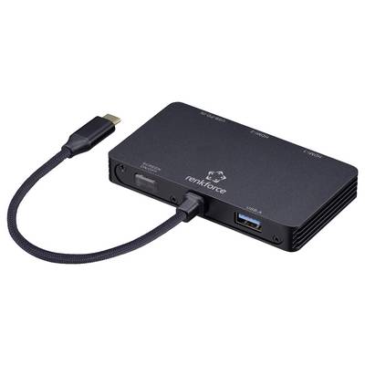 Un hub USB-C doté de plusieurs ports, dont HDMI, USB-A et Ethernet, conçu pour connecter divers appareils à un ordinateur.