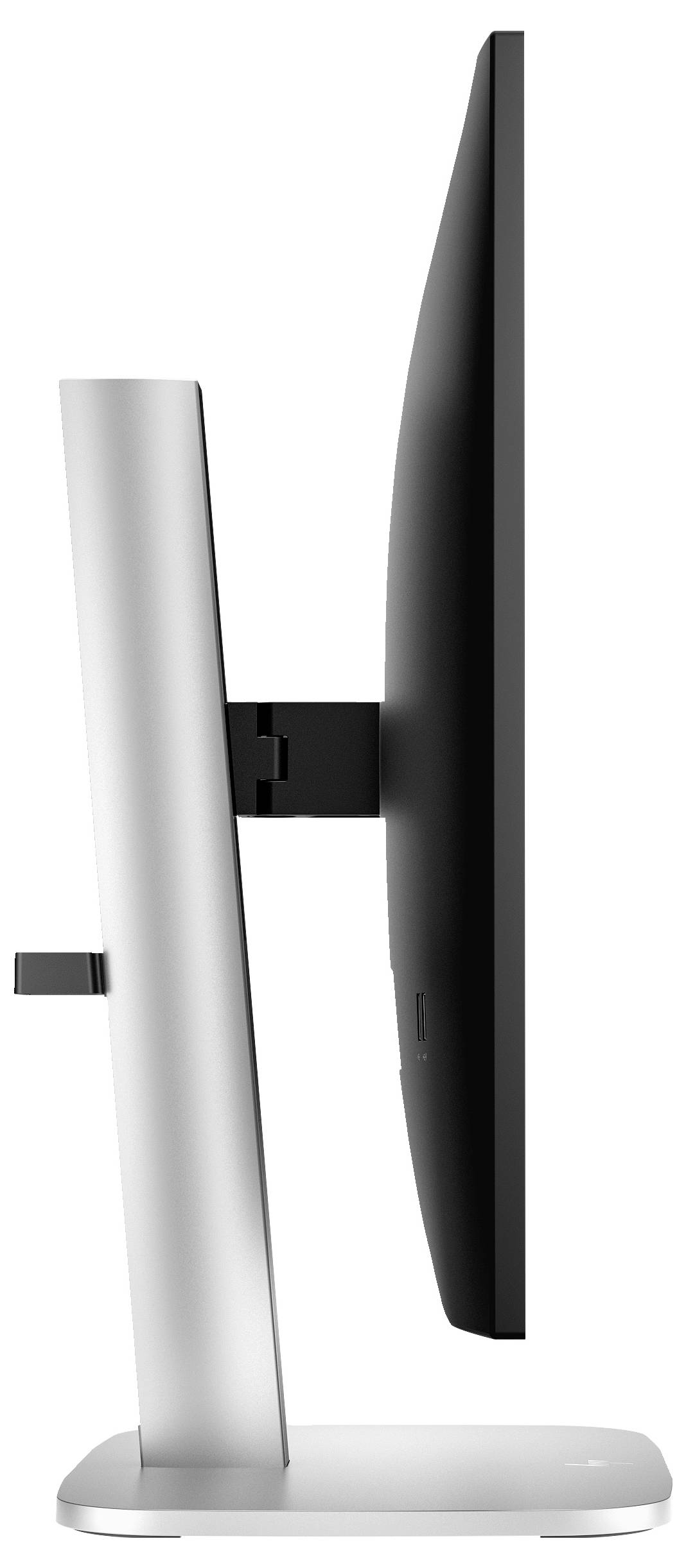 Vue latérale d'un écran d'ordinateur moderne sur un support élégant en argent.