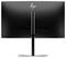 Vue arrière d'un moniteur noir avec son support. Un logo est visible en haut, et différents ports sont reconnaissables en bas.
