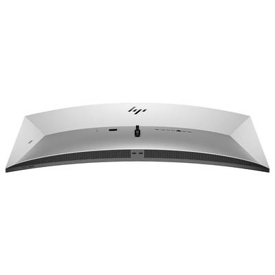 Vue arrière d'un moniteur d'ordinateur moderne avec des ports pour l'alimentation électrique, HDMI, USB et câbles audio, avec des fentes de ventilation en dessous.