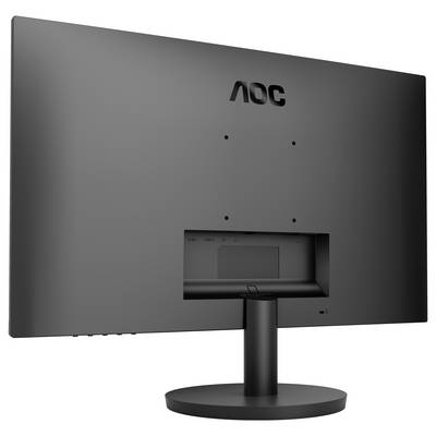 Vue arrière d'un écran d'ordinateur noir de marque AOC avec un socle circulaire et un dos amovible.