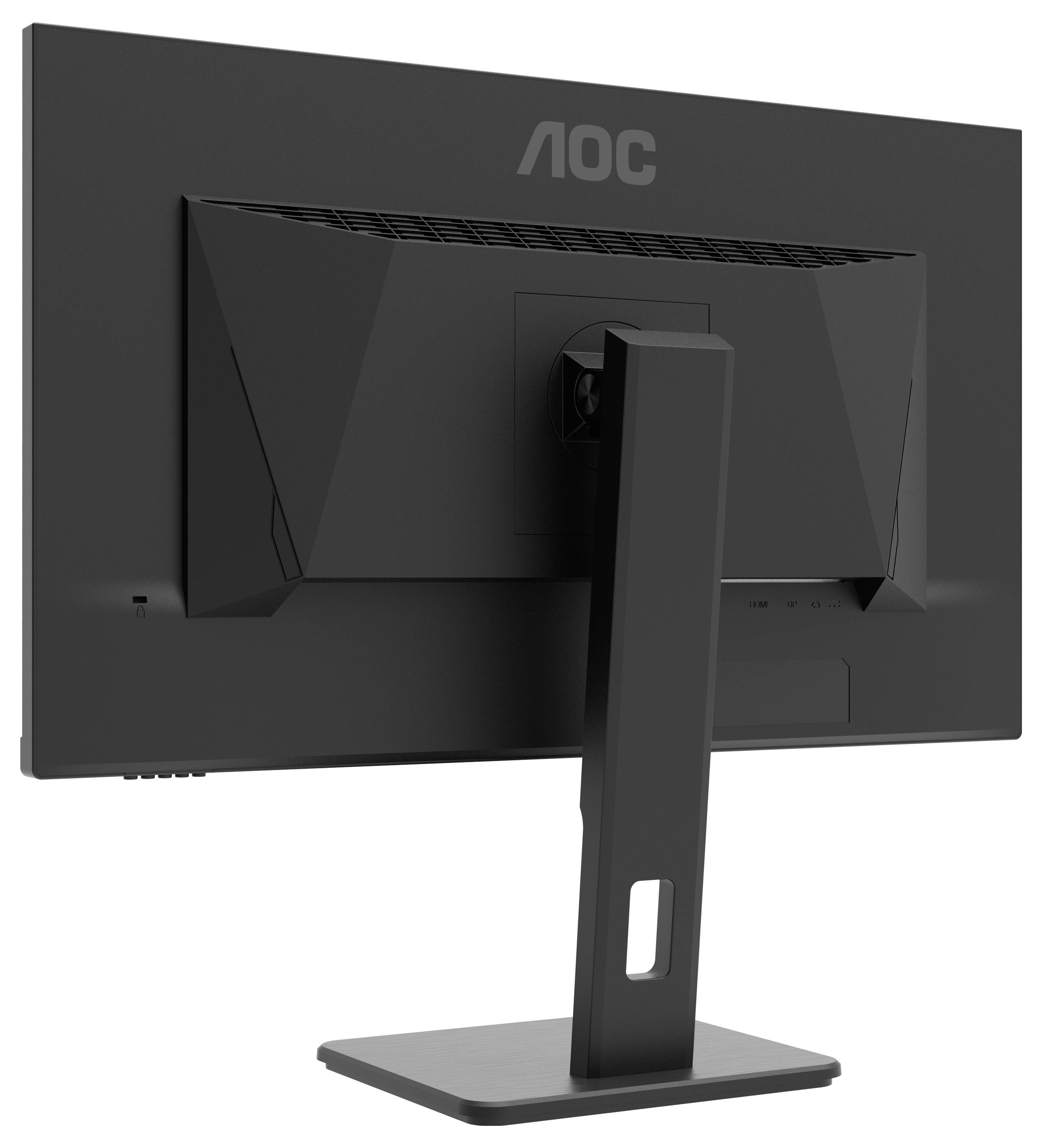 Dos du moniteur avec un socle étroit et des fentes d'aération, le logo de marque "AOC" visible en haut.