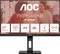 Écran de moniteur avec le texte : 'Moniteur Professionnel AOC', '27"', 'UHD', 'IPS', '60 Hz', 'Support Réglable', 'Haut-parleurs'. Deux personnes en arrière-plan.