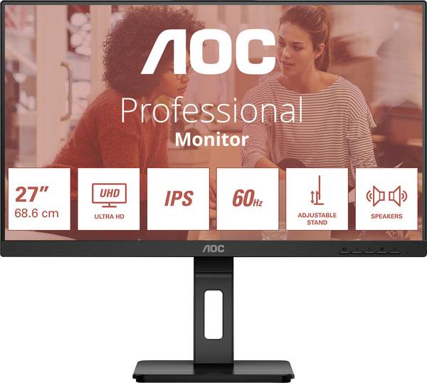 Moniteur LED AOC U27E3UF  CEE E (A - G) 68.6 cm 27 pouces  3840 x 2160 pixels 16:9 4 ms DisplayPort, HDMI™ IPS LED