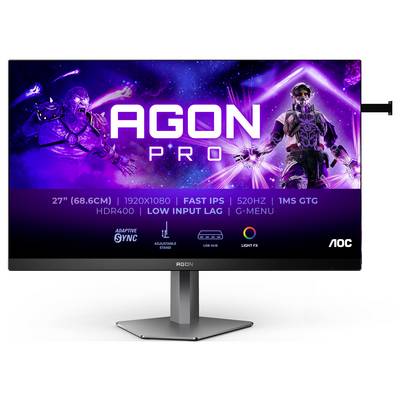 Image d'un moniteur AOC AGON PRO de 27 pouces (68,6 cm), résolution 1920x1080, avec un panneau IPS rapide, HDR400 et synchronisation adaptative.