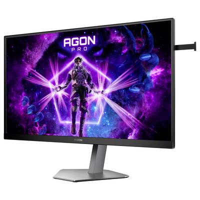 L'écran affiche une image de jeu futuriste avec un personnage sur un fond spatial néon lumineux. En haut est inscrit 'AGON PRO'.