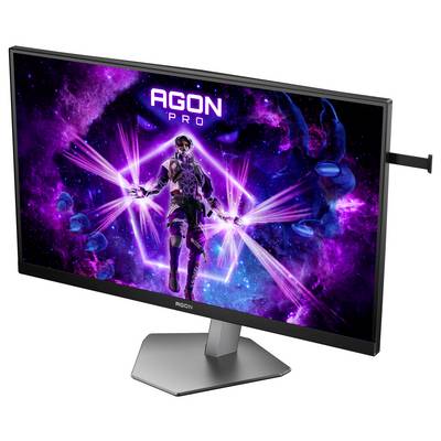 Un écran avec un fond d'écran de science-fiction animé, montrant une figure en armure futuriste avec le texte 'AGON PRO'.