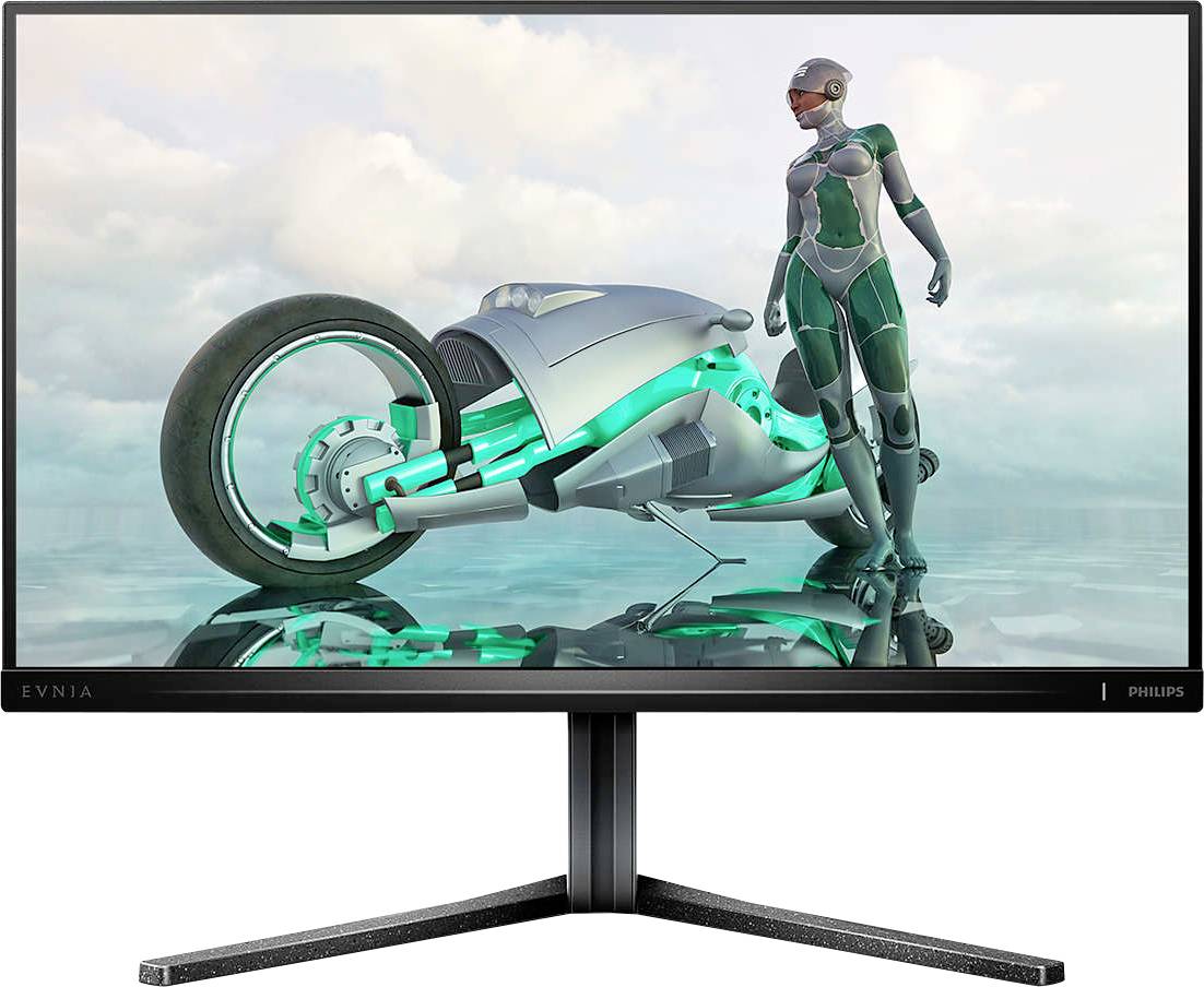 Image futuriste d'un motard en costume à côté d'une moto futuriste, se reflétant sur une surface brillante.