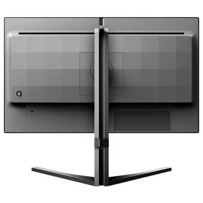 Vue arrière d'un moniteur à écran plat avec un design élégant et minimaliste, présenté sur un support en forme de V.