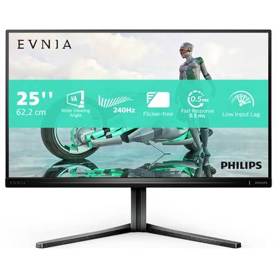 Moniteur Philips de 25 pouces. Caractéristiques principales : grand angle de vue, 240 Hz, sans scintillement, temps de réponse rapide de 0,5 ms, faible latence d'entrée.