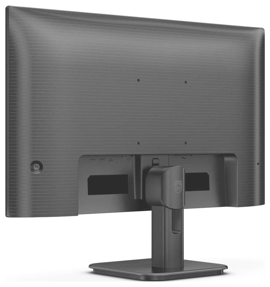 Un moniteur d'ordinateur noir vu de dos, avec un socle stable, adapté aux environnements de bureau.