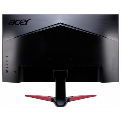 Un moniteur Acer noir vu de dos avec un socle rouge.