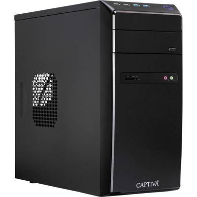 Un boîtier d'ordinateur noir au design épuré. La façade dispose de ports USB et de connexions audio, avec des fentes de ventilation sur les côtés.