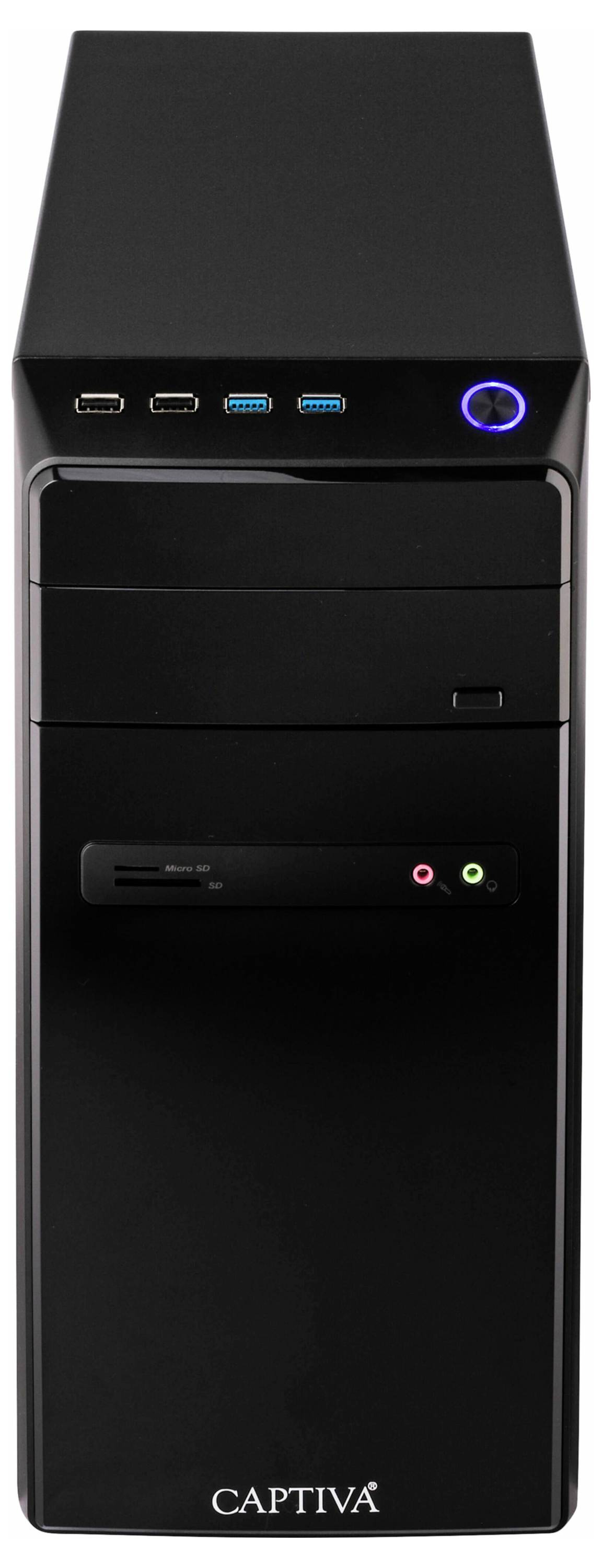 Un ordinateur de bureau noir avec un interrupteur, des ports USB et un lecteur de CD sur la façade.