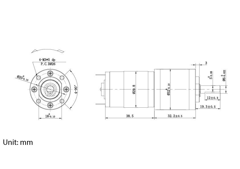 Dessin technique d'une pièce mécanique cylindrique avec des mesures détaillées en millimètres, présentant les vues de côté et de bout.
