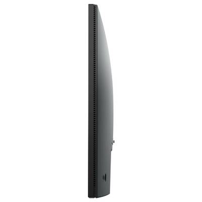 Vue latérale d'un moniteur LED fin à écran incurvé, de couleur gris foncé, sans aucune identification de marque ou de modèle visible.