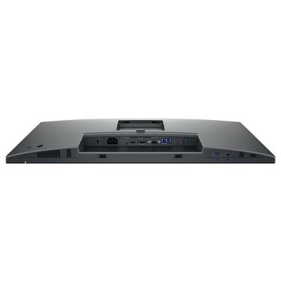 Un moniteur vu de dos montre différentes connexions, dont des ports HDMI, USB et DisplayPort, ainsi qu'une entrée pour le câble d'alimentation.