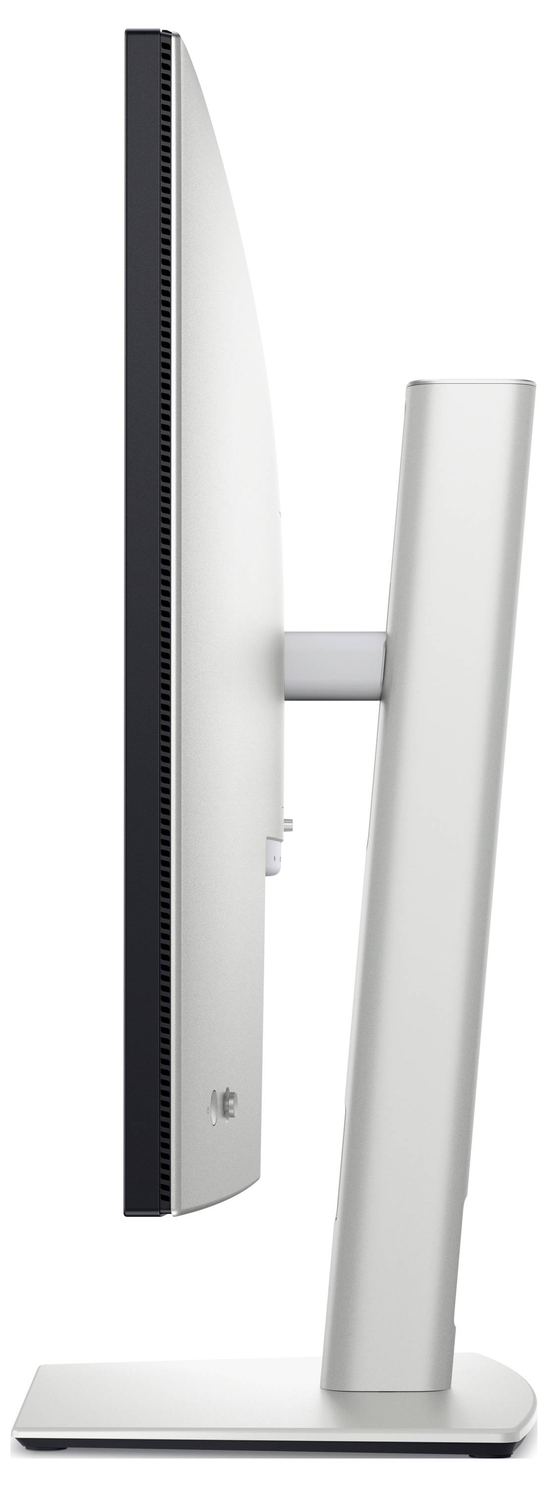 Vue latérale d'un moniteur d'ordinateur moderne avec un cadre fin et un socle stable.