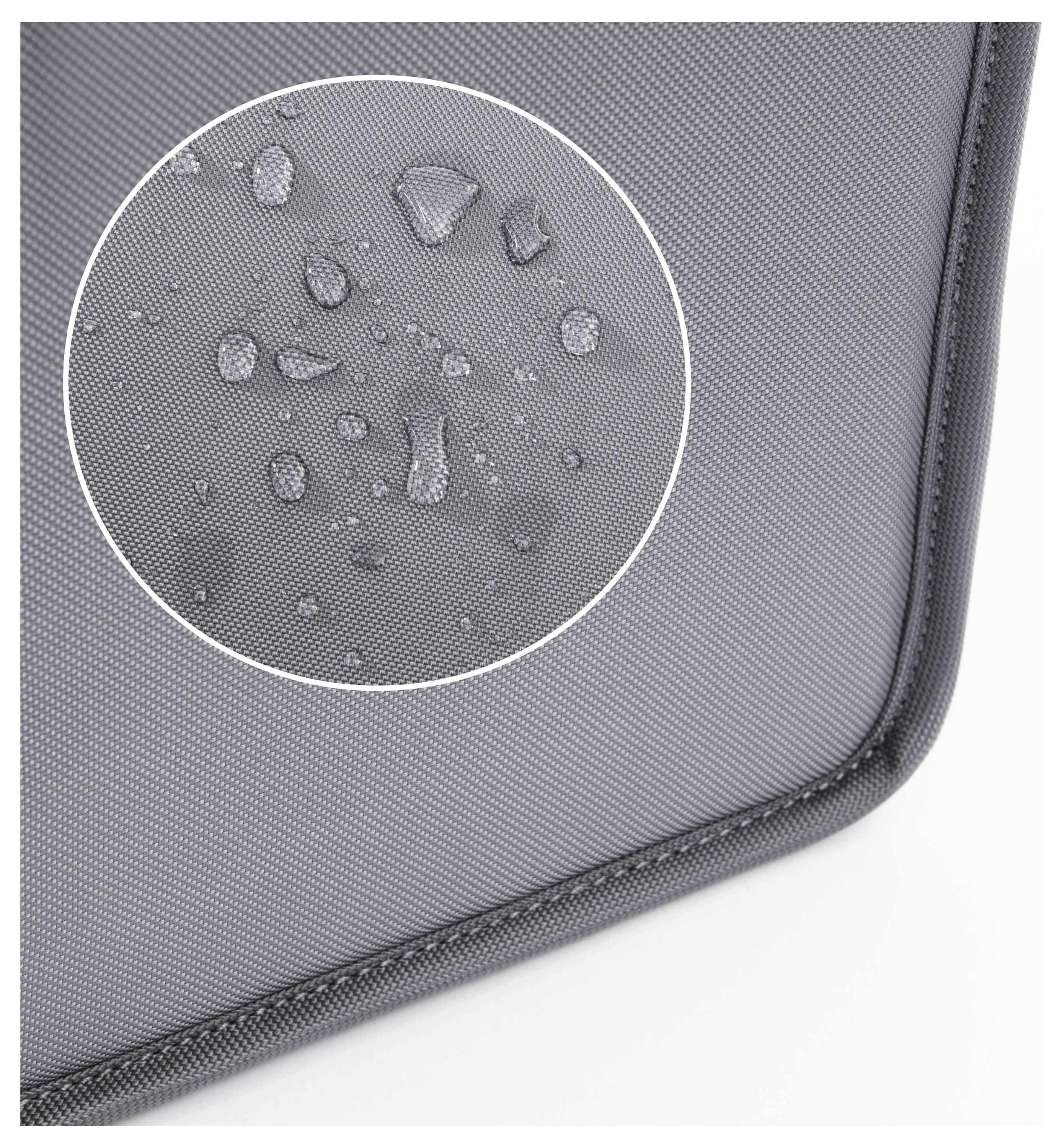 Tissu hydrofuge avec un détail circulaire montrant des gouttes d'eau.