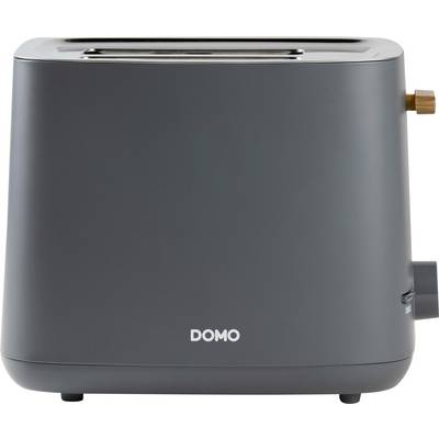 Un grille-pain gris de la marque Domo avec deux fentes et un bouton de réglage sur le côté, sur un fond blanc.