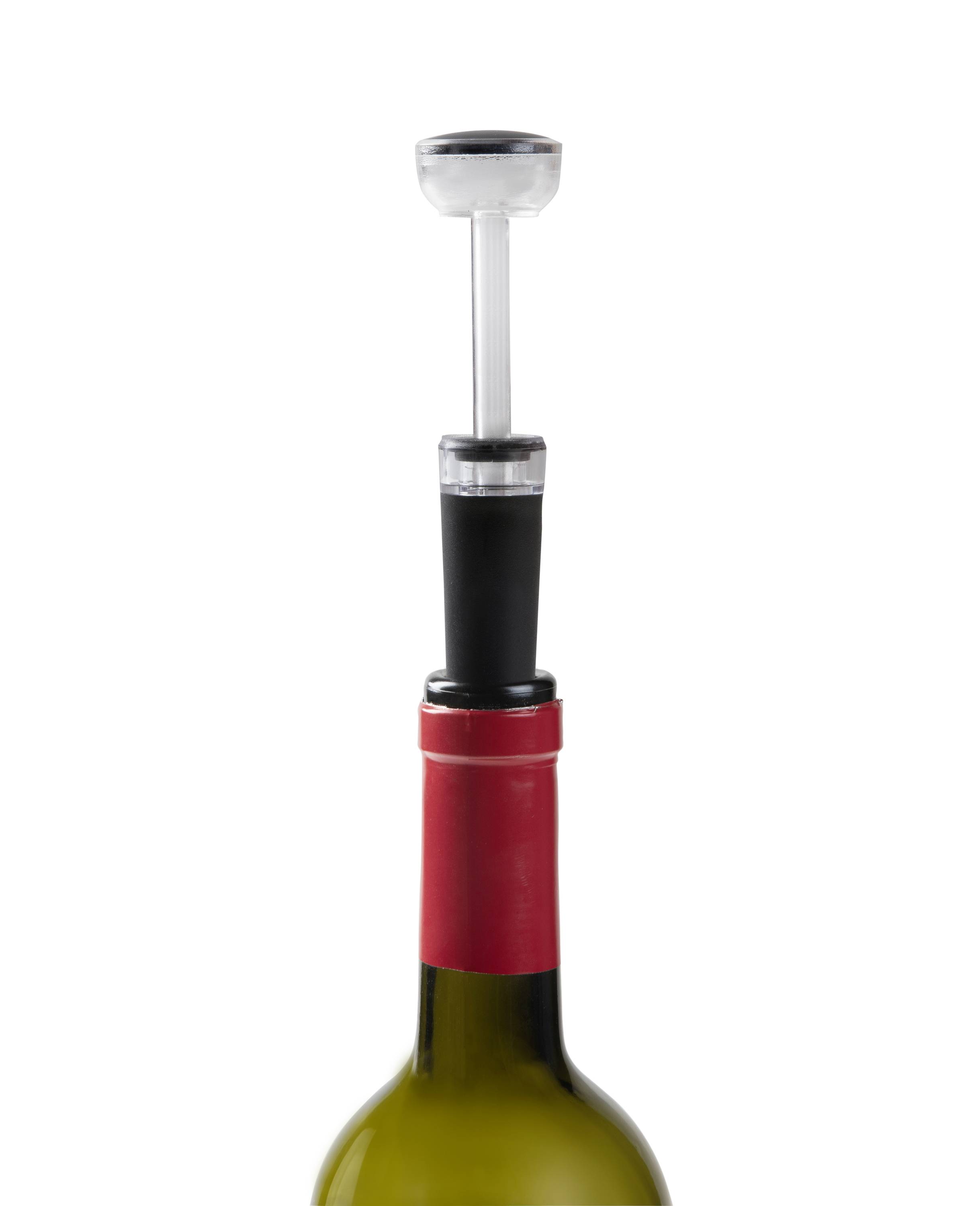 Bouteille équipée d'un bouchon à vide pour vin, qui aide à conserver le vin plus longtemps frais.