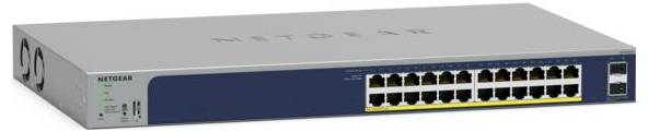 Commutateur réseau avec 24 ports Ethernet et plusieurs voyants LED d'état sur la façade ; pour la connexion filaire entre appareils.