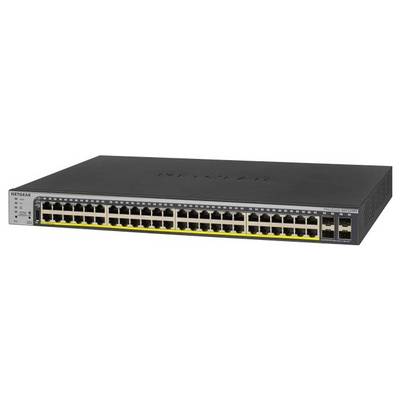 Commutateur réseau avec 48 ports Ethernet et 4 ports SFP, adapté aux grandes infrastructures réseau, sur fond gris.