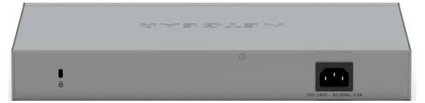 Appareil réseau avec le logo Netgear sur le dessus et une connexion d'alimentation sur le côté droit.