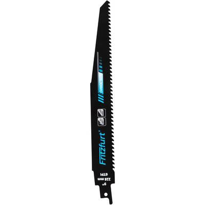 Lame de scie alternative étiquetée « Fitzfit GTPI, 228 mm 9 TPI », conçue pour couper le métal, avec un bord robuste et dentelé.