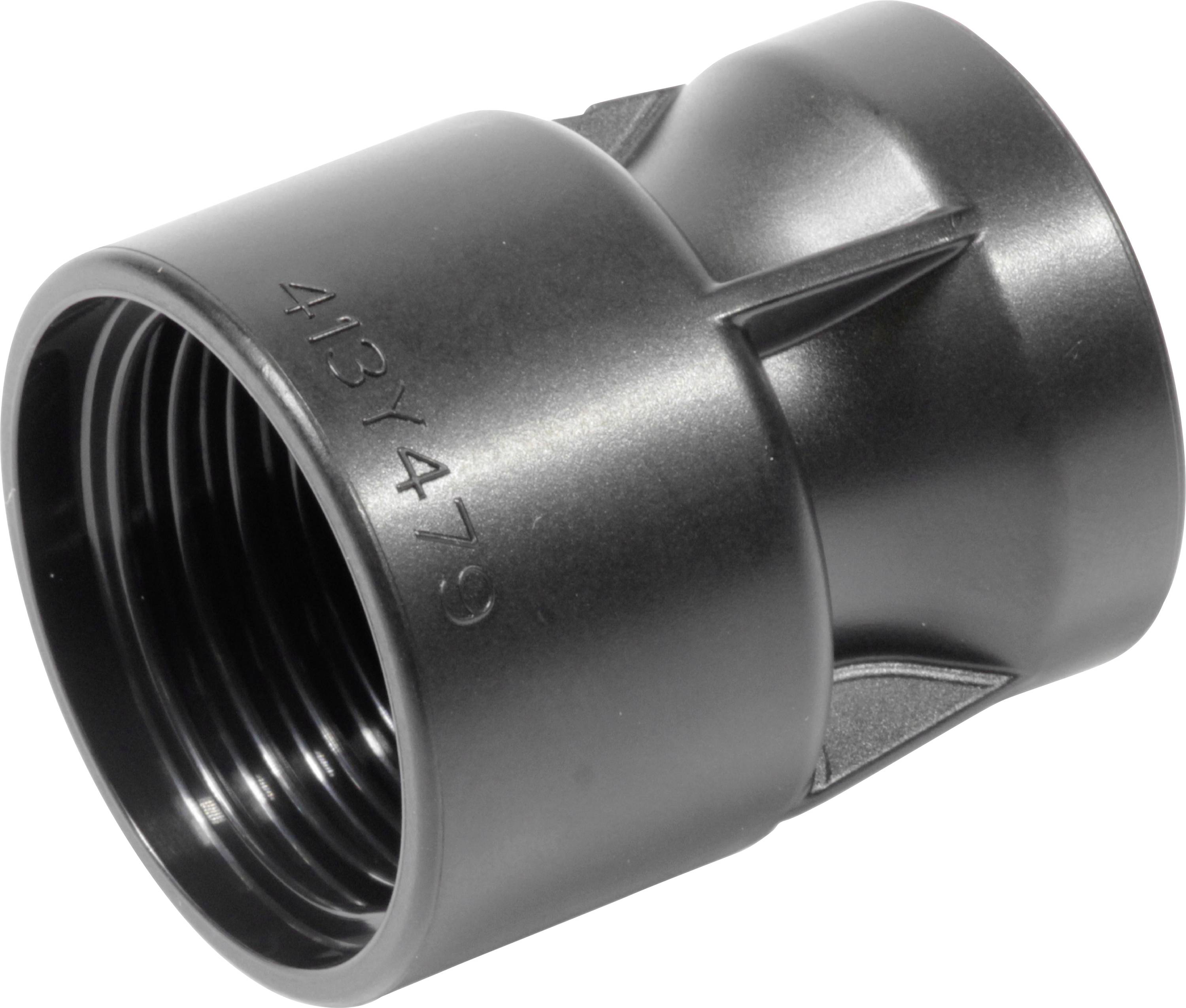 Adaptateur en plastique avec filetage intérieur, portant le numéro '413Y479' gravé sur sa surface. Adapté pour les raccordements de tuyaux.