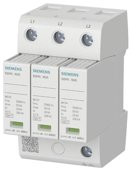 Dispositif de protection contre les surtensions équipé de trois modules installés, étiquetés de type 1, destinés à limiter les pics de tension dans les installations électriques.