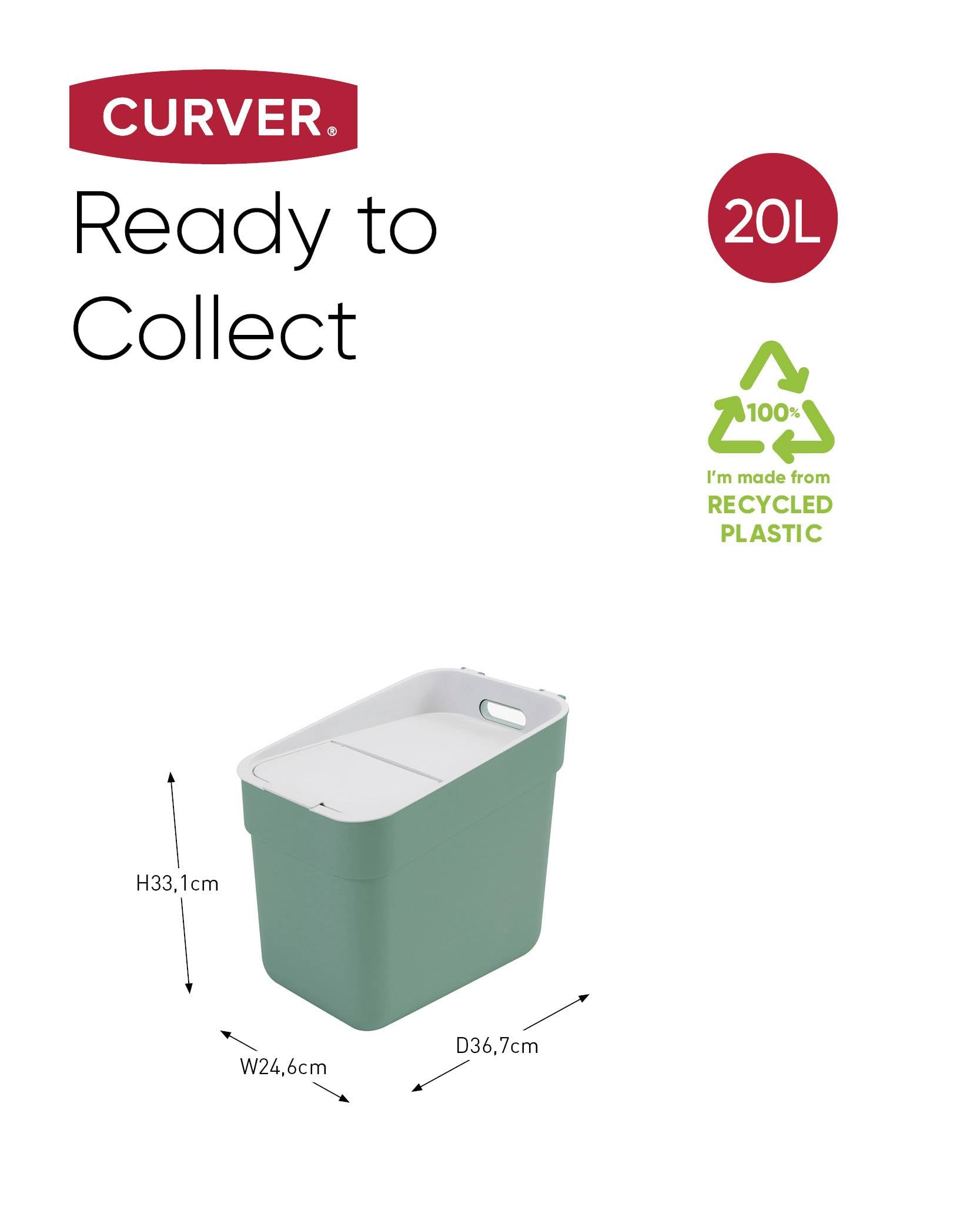 Poubelle 'Curver', 20L, plastique 100% recyclé, dimensions : H33,1 cm, L24,6 cm, P36,7 cm. Inscription 'Ready to Collect'.