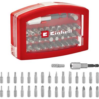 Ensemble de Bits 'Einhell' de 32 pièces dans un étui rouge. Contient divers embouts de tournevis et adaptateurs, idéal pour les travaux de bricolage.