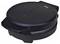 Gaufrier noir, rond, à couvercle fermé avec des témoins lumineux sur le dessus.