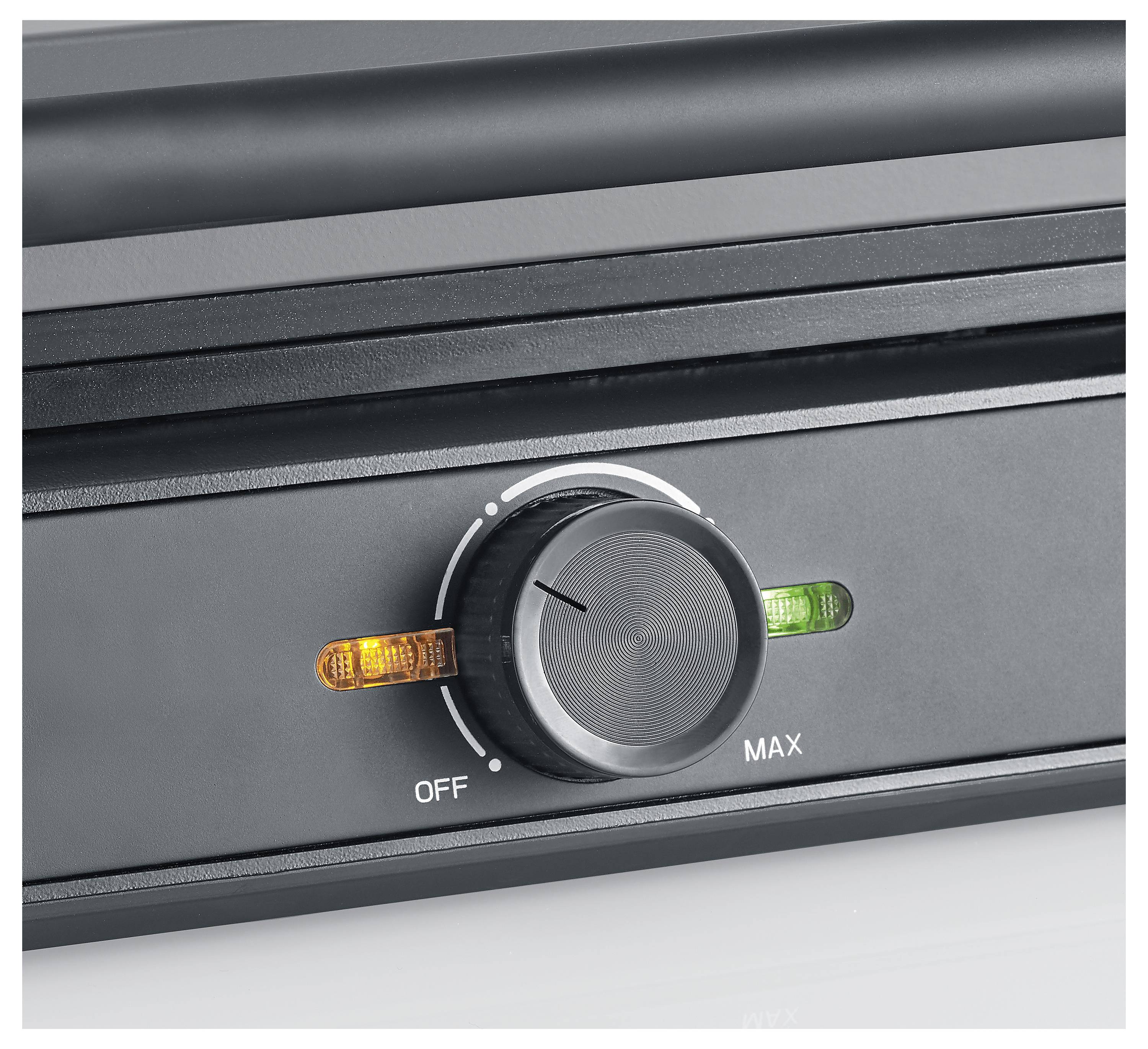 Bouton rotatif sur un appareil portant les indications 'OFF' et 'MAX', entouré de lumières orange et vertes illuminées.