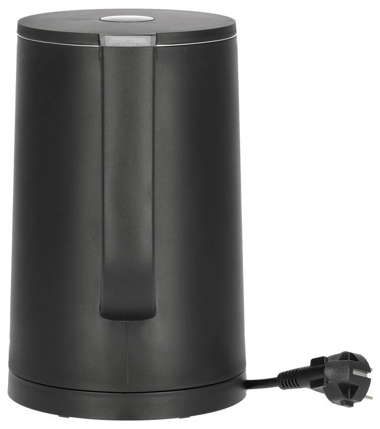 Bouilloire électrique noire avec câble amovible, posée verticalement.