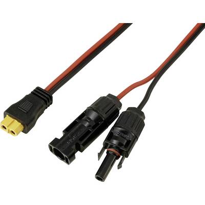 Câble de connecteurs XT60 vers MC4, doté d'une fiche XT60 noire avec un boîtier intérieur jaune à une extrémité, raccordée à des connecteurs MC4 à l'autre extrémité.