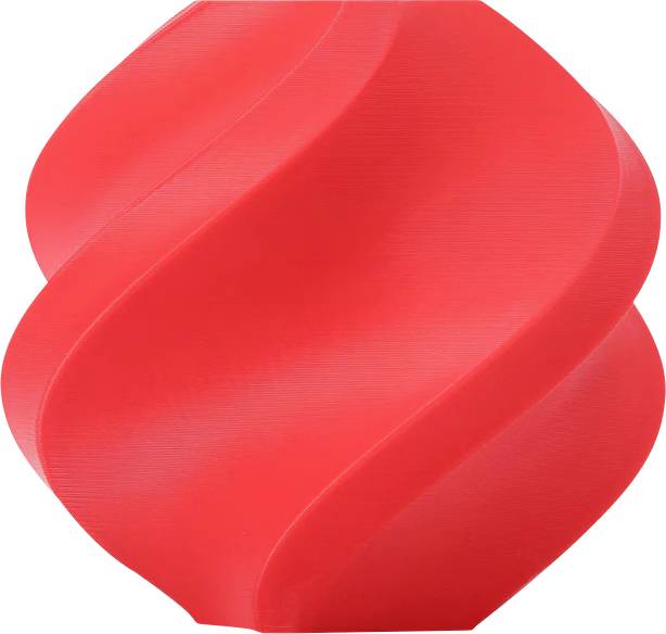 Un vase en plastique rouge, en forme de spirale, à la surface lisse, qui présente un style moderne et abstrait.