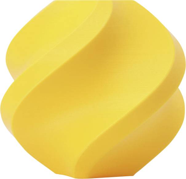 Objet 3D jaune spiralé avec des bords ondulés, ressemblant à un cylindre tordu.
