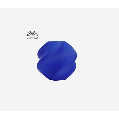 Un objet bleu en spirale à côté d'un symbole RFID sur un fond blanc.