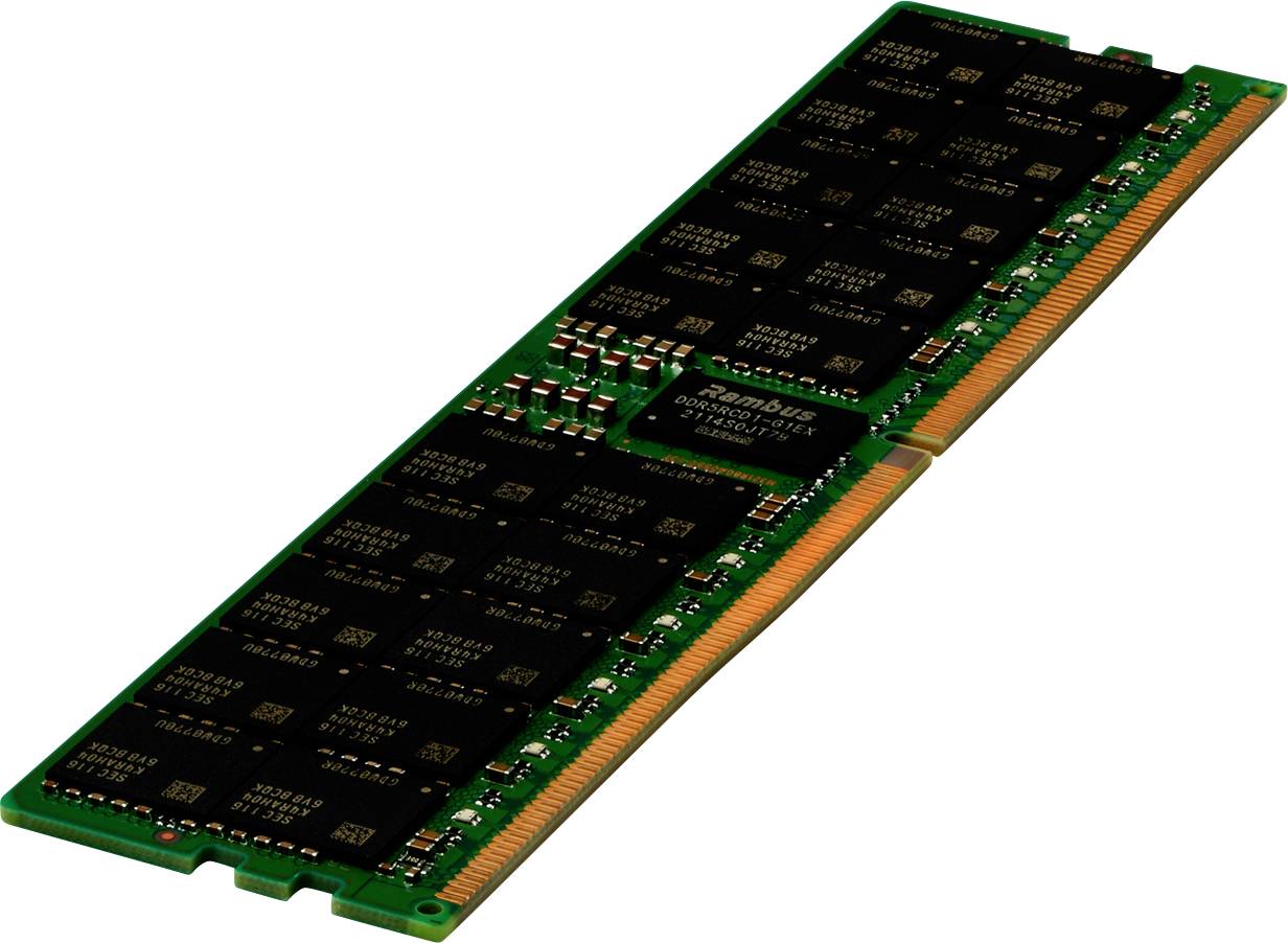 Un module RAM unique de couleur verte avec plusieurs puces noires est visible. Il est couramment utilisé dans les ordinateurs pour le stockage et le traitement rapide des données.