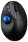 Trackball noir ergonomique avec une boule bleue au centre et deux boutons, conçu pour un travail confortable et précis.