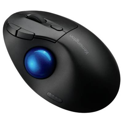 Souris trackball sans fil avec design ergonomique et trackball bleu sur le côté, adaptée à une navigation précise et au confort.