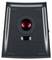 Un appareil noir avec un bouton rouge au centre, probablement un panneau de sécurité ou un déclencheur d'alarme.