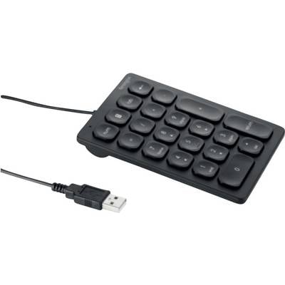 Pavé numérique USB noir rétroéclairé avec câble intégré. Adapté pour une utilisation sur ordinateur de bureau et ordinateur portable.