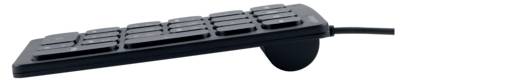 Un clavier numérique externe noir, vu de côté, légèrement incliné, avec un câble de connexion à droite.