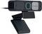 Webcam avec support, design rectangulaire, microphone intégré, adaptée aux vidéoconférences et à la communication en ligne.