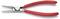 Une pince à anneau à ressort rouge avec des pointes en métal, adaptée pour ouvrir et fermer des anneaux à ressort, sur un fond blanc.